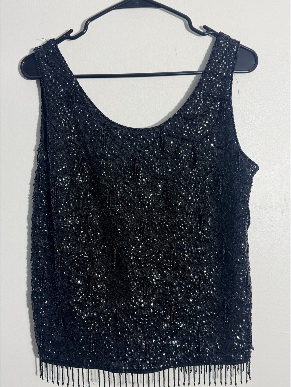 VINTAGE BLACK 1950'S BEADED SEQUIN BLOUSE - Picture 1 of 8